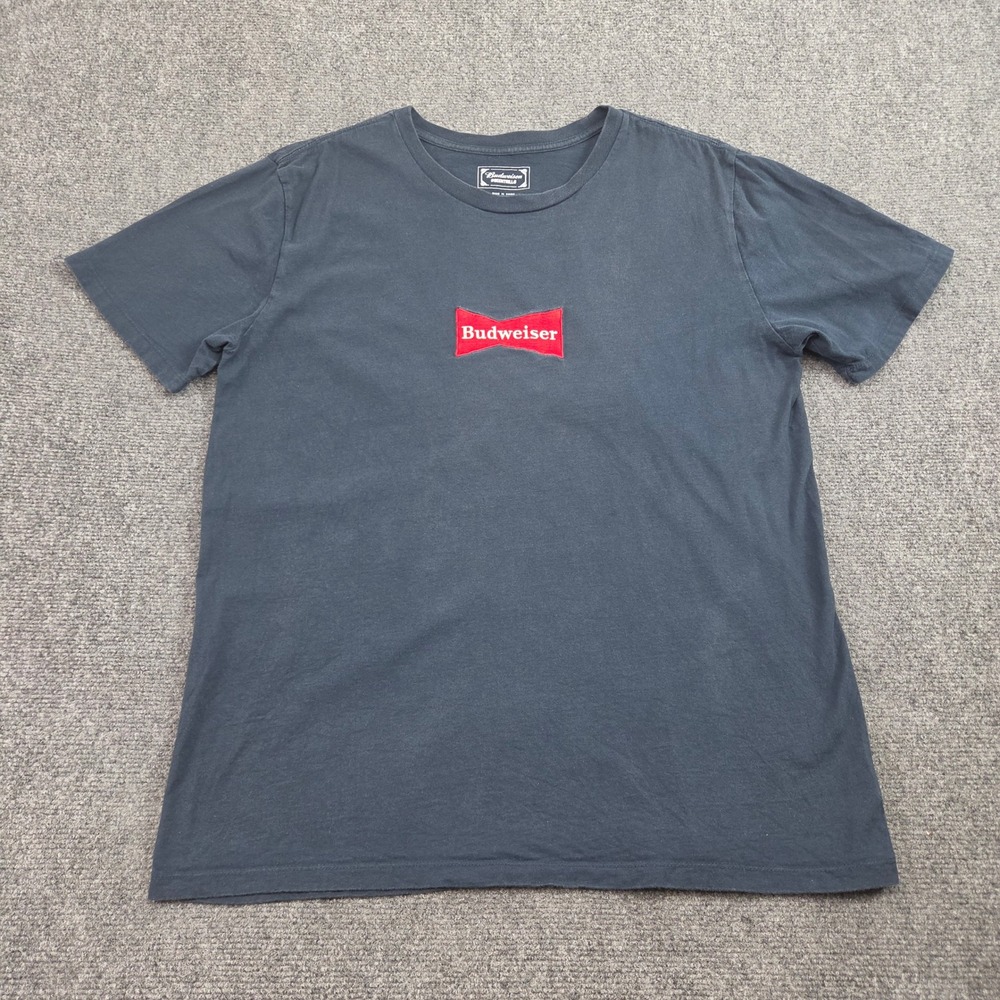 Budweiser TShirt Mens L Black Embroidered Brewery Americana Barwear Beer